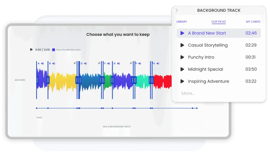 An image explaining the audio library available in LiLiCAST.